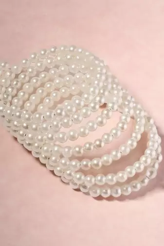 7-layered adjustable aaa pearl bracelet with rhodium-plated wire
