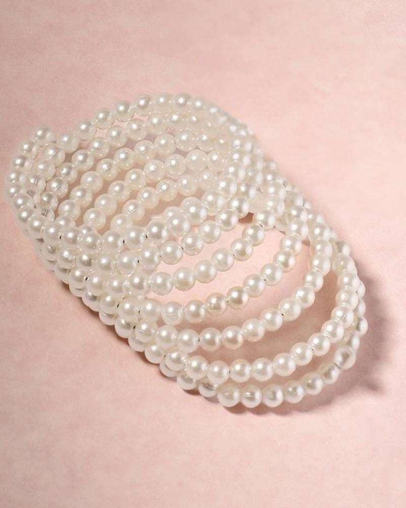 7-layered adjustable aaa pearl bracelet with rhodium-plated wire