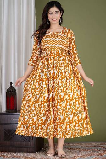 Women floral printed round neck pure cotton maternity dress