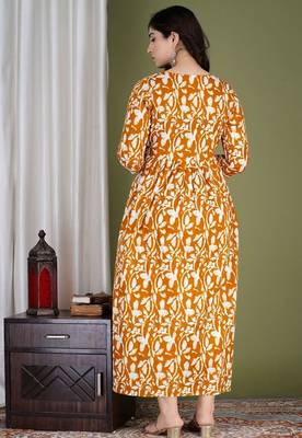 Women floral printed round neck  cotton maternity dress 2