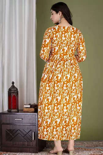 Women floral printed round neck  cotton maternity dress