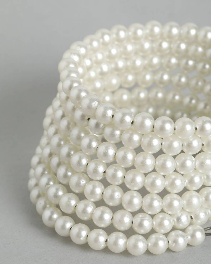 7-layered adjustable aaa pearl bracelet with rhodium-plated wire