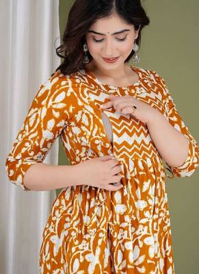 Women floral printed round neck  cotton maternity dress 3