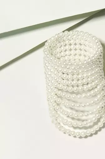 11-layered adjustable aaa pearl bracelet with rhodium-plated wire