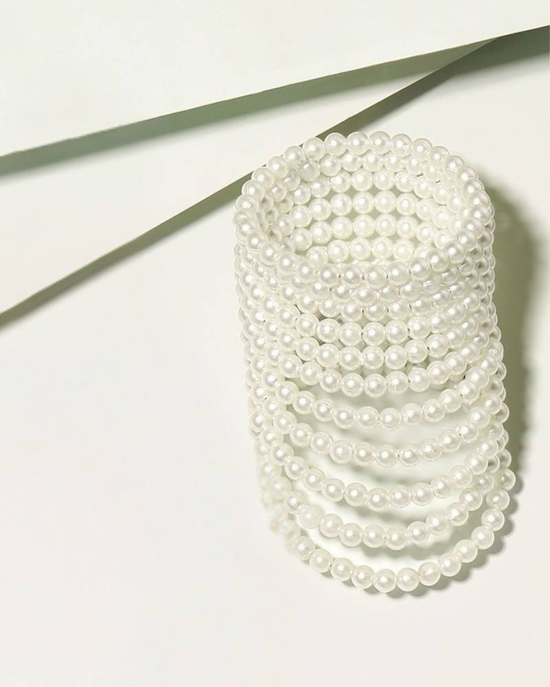 11-layered adjustable aaa pearl bracelet with rhodium-plated wire