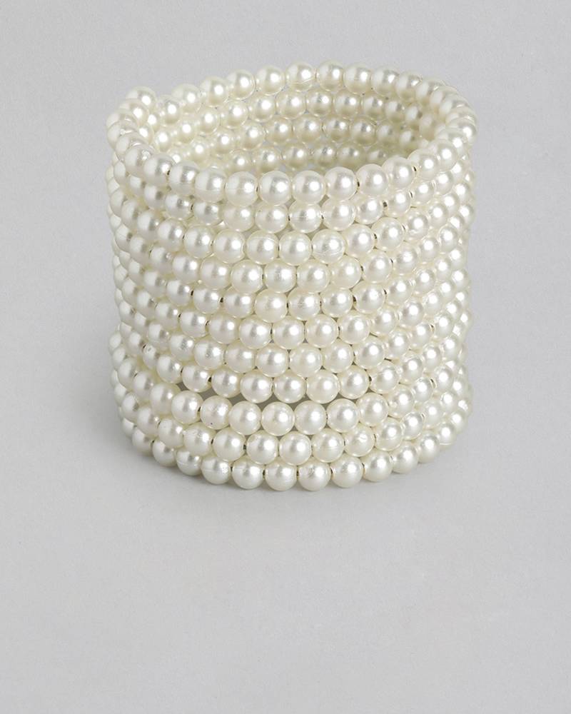 11-layered adjustable aaa pearl bracelet with rhodium-plated wire