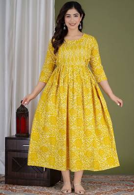 Women floral printed round neck  cotton maternity dress 1