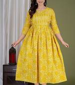 Women floral printed round neck pure cotton maternity dress