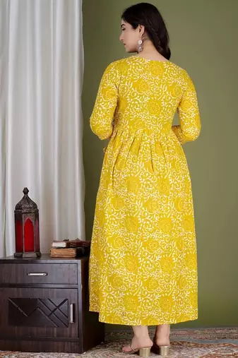 Women floral printed round neck  cotton maternity dress