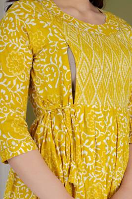 Women floral printed round neck  cotton maternity dress 3