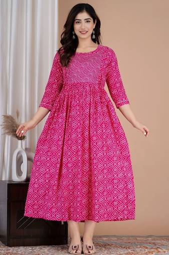 Women floral printed round neck pure cotton maternity dress