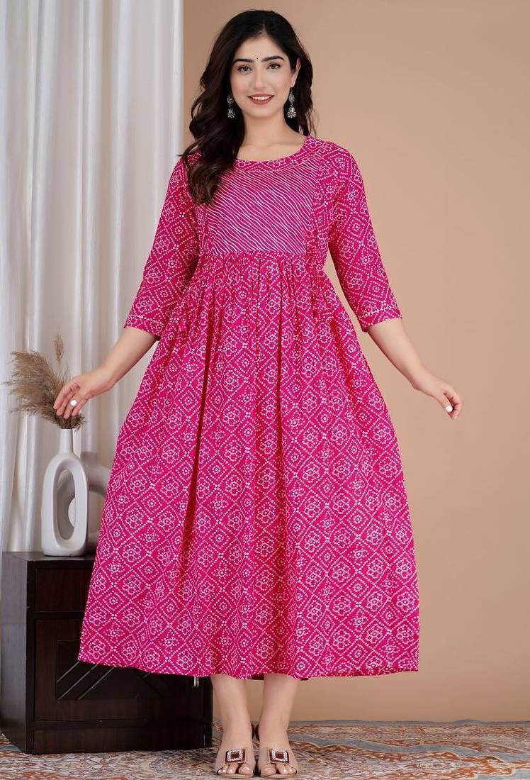 Women floral printed round neck pure cotton maternity dress