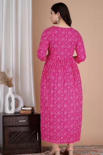Women floral printed round neck  cotton maternity dress