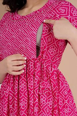 Women floral printed round neck  cotton maternity dress 3
