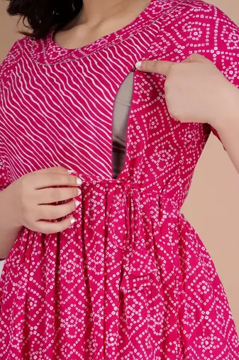 Women floral printed round neck  cotton maternity dress