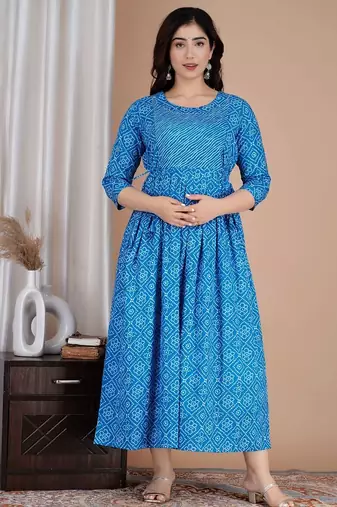 Women floral printed round neck pure cotton maternity dress