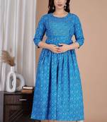Women floral printed round neck pure cotton maternity dress