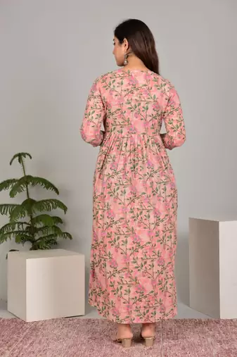 Women floral printed round neck  cotton maternity dress