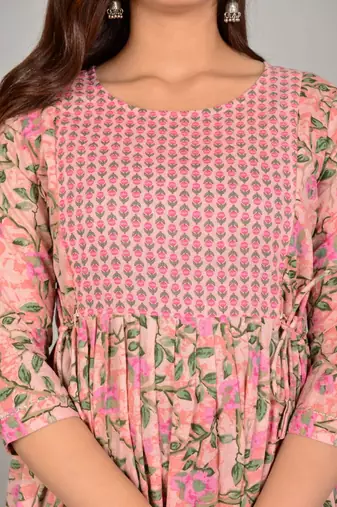 Women floral printed round neck  cotton maternity dress