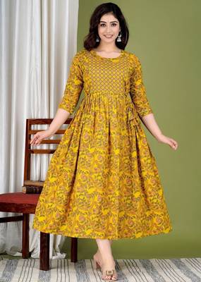 Women floral printed round neck  cotton maternity dress 1