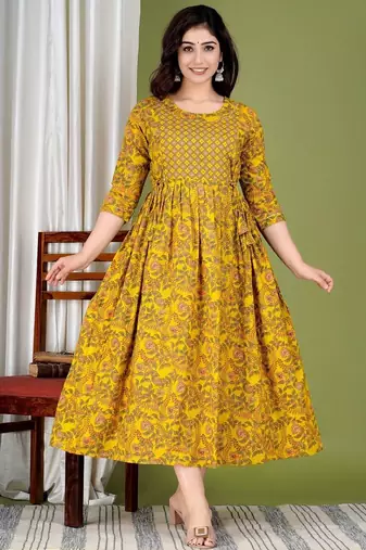 Women floral printed round neck pure cotton maternity dress