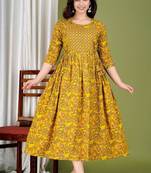 Women floral printed round neck pure cotton maternity dress