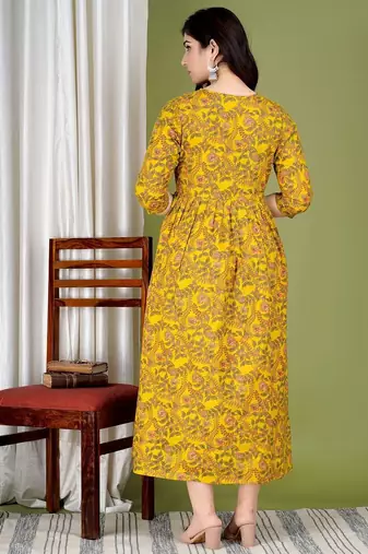 Women floral printed round neck  cotton maternity dress