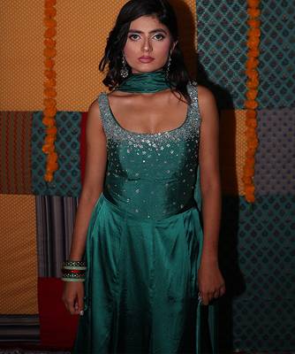 blue embroidered satin lehenga set 4