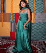 blue embroidered satin lehenga set