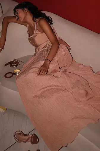 beige embroidered tissue lehenga set