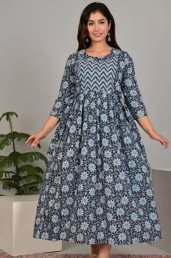 Women floral printed round neck pure cotton maternity dress
