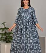 Women floral printed round neck pure cotton maternity dress