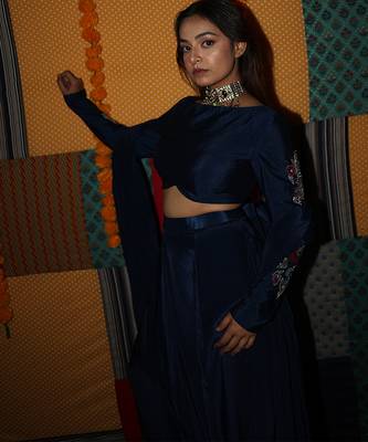 blue embroidered crepe lehenga set 2