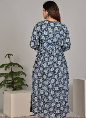 Women floral printed round neck  cotton maternity dress 2