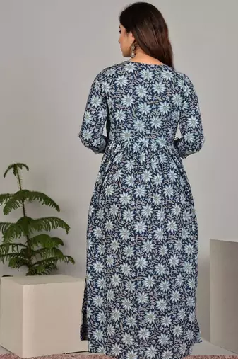 Women floral printed round neck  cotton maternity dress