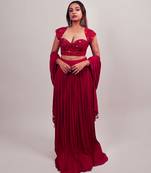 red embroidered silk lehenga set