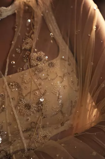 gold embroidered net lehenga set