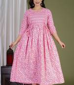 Women floral printed round neck pure cotton maternity dress