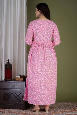 Women floral printed round neck  cotton maternity dress 2