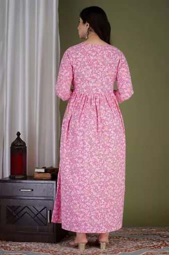 Women floral printed round neck  cotton maternity dress