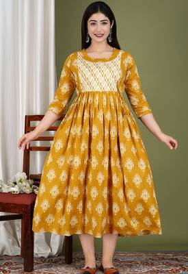 Women floral printed round neck  cotton maternity dress 1