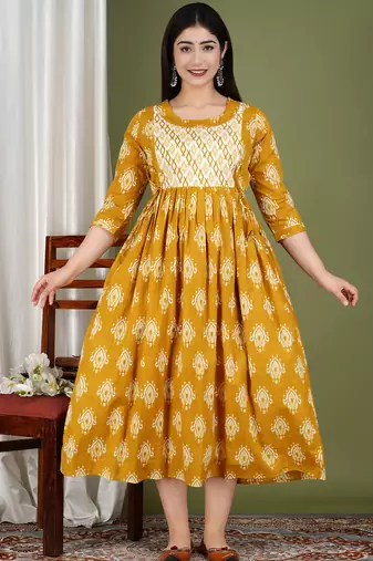 Women floral printed round neck pure cotton maternity dress