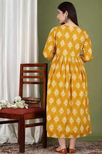 Women floral printed round neck  cotton maternity dress