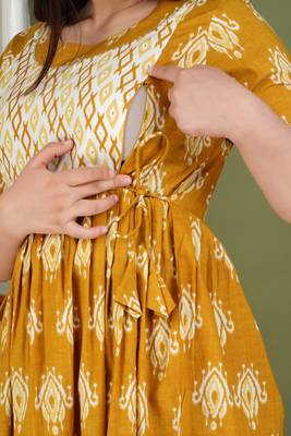 Women floral printed round neck  cotton maternity dress 3