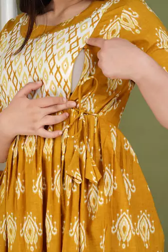 Women floral printed round neck  cotton maternity dress