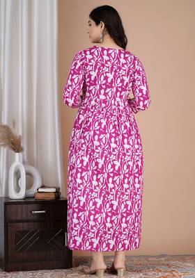Women floral printed round neck  cotton maternity dress 2