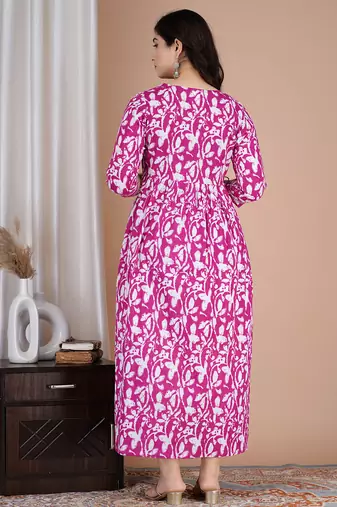 Women floral printed round neck  cotton maternity dress
