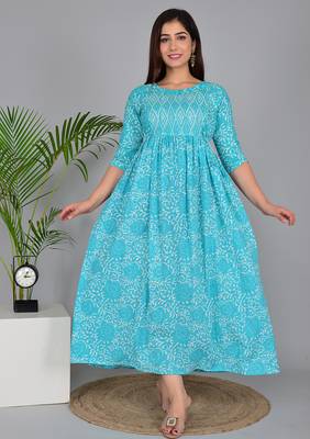 Women floral printed round neck  cotton maternity dress 1