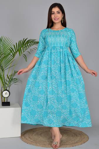 Women floral printed round neck pure cotton maternity dress