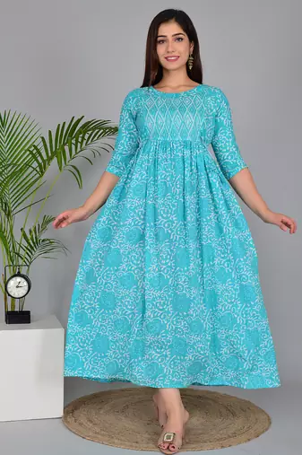 Women floral printed round neck pure cotton maternity dress